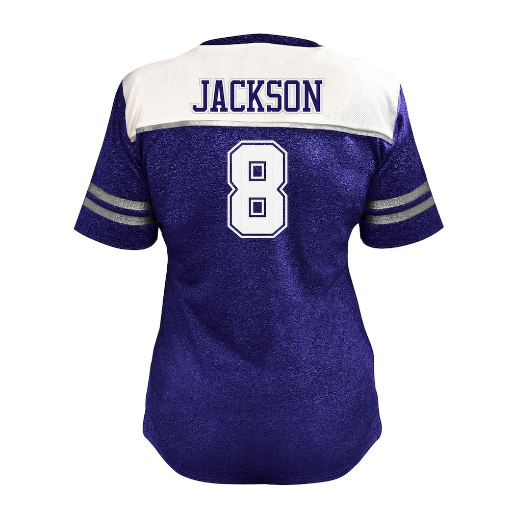 Lamar Jackson Baltimore Ravens Women's Plus Size Bling V-Neck T-Shirt White | Fanatics