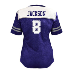 Lamar Jackson Baltimore Ravens Women's Plus Size Bling V-Neck T-Shirt White | Fanatics