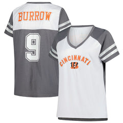 Joe Burrow Cincinnati Bengals Women's Plus Size Bling V-Neck T-Shirt White | Fanatics