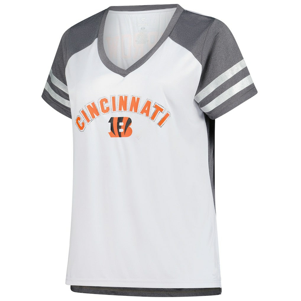 Joe Burrow Cincinnati Bengals Women's Plus Size Bling V-Neck T-Shirt White | Fanatics