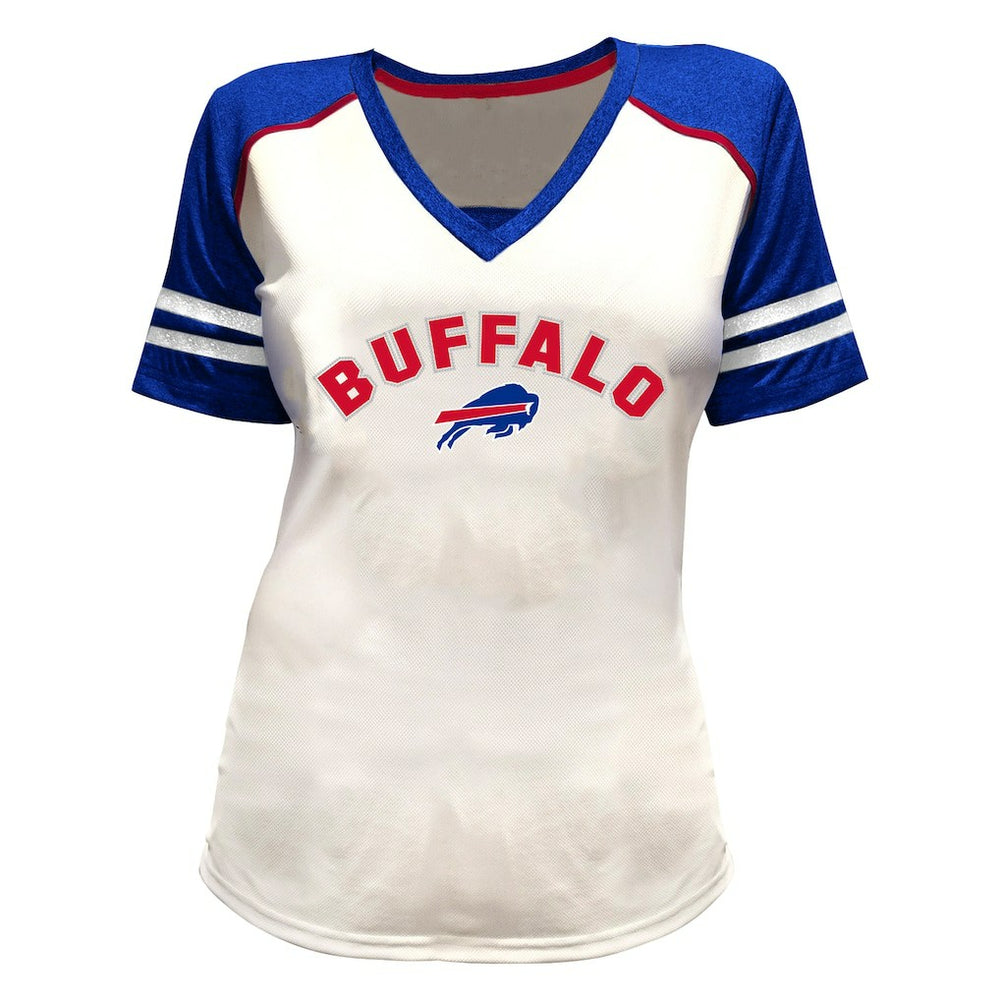 Josh Allen Buffalo Bills Women's Plus Size Bling V-Neck T-Shirt White | Fanatics