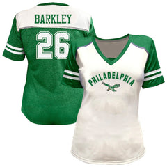 Saquon Barkley Philadelphia Eagles Women's Plus Size Bling V-Neck T-Shirt White | Fanatics