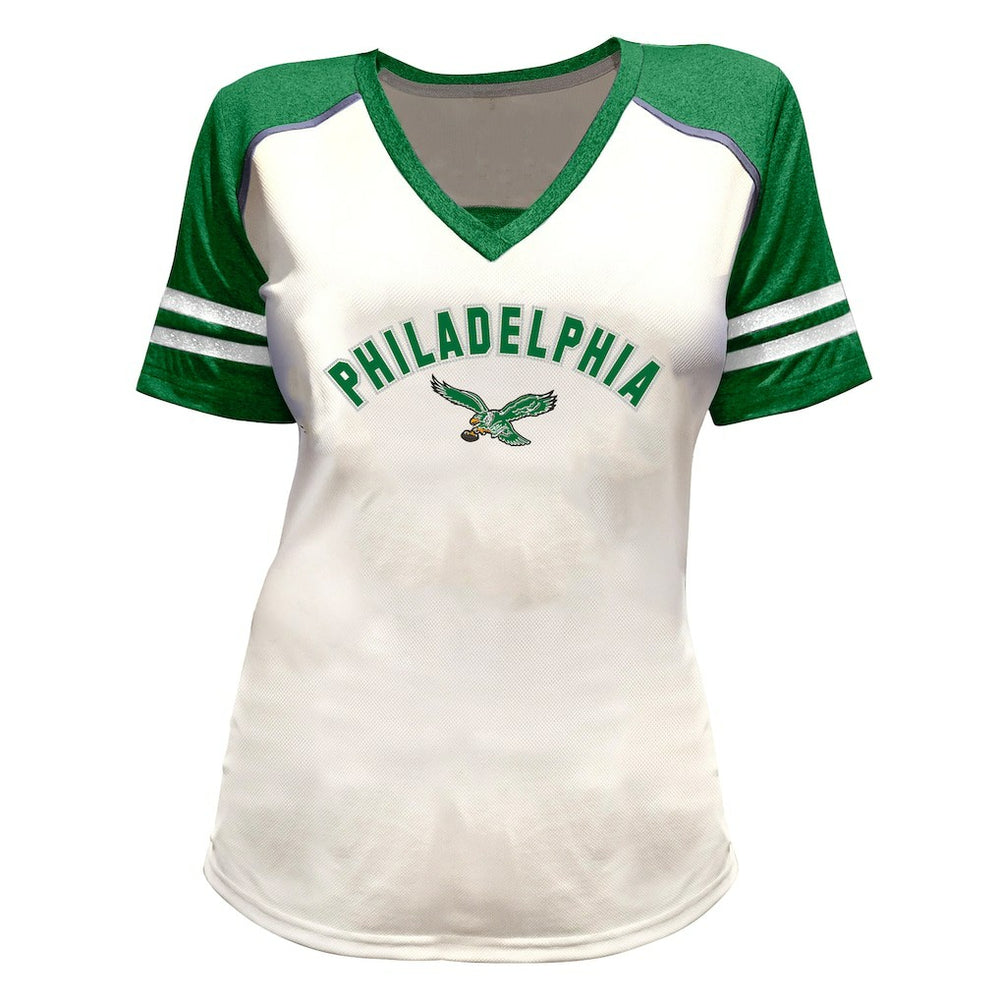 Saquon Barkley Philadelphia Eagles Women's Plus Size Bling V-Neck T-Shirt White | Fanatics