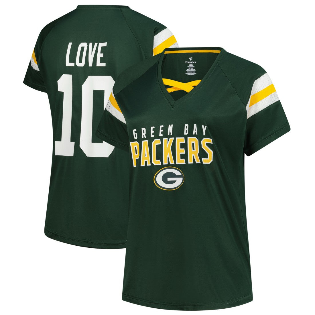 Jordan Love Green Bay Packers Women's Plus Size Name & Number Raglan Lace V-Neck T-Shirt Green | Fanatics