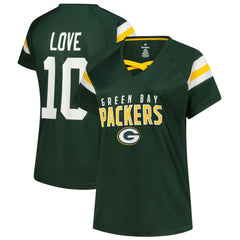 Jordan Love Green Bay Packers Women's Plus Size Name & Number Raglan Lace V-Neck T-Shirt Green | Fanatics