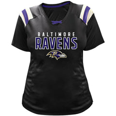 Lamar Jackson Baltimore Ravens Women's Plus Size Name & Number Raglan Lace V-Neck T-Shirt Black | Fanatics