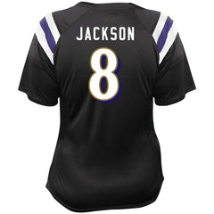 Lamar Jackson Baltimore Ravens Women's Plus Size Name & Number Raglan Lace V-Neck T-Shirt Black | Fanatics