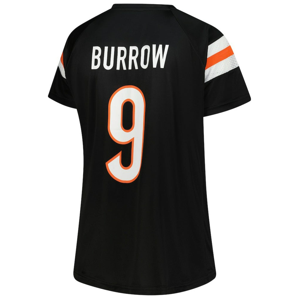Joe Burrow Cincinnati Bengals Women's Plus Size Name & Number Raglan Lace V-Neck T-Shirt Black | Fanatics