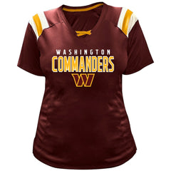 Jayden Daniels Washington Commanders Women's Plus Size Name & Number Raglan Lace V-Neck T-Shirt Burgundy | Fanatics