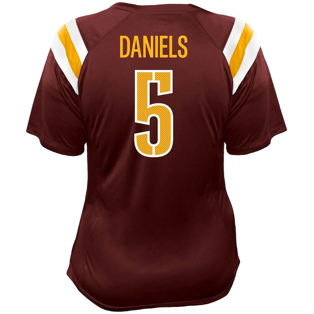 Jayden Daniels Washington Commanders Women's Plus Size Name & Number Raglan Lace V-Neck T-Shirt Burgundy | Fanatics