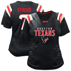 C.J. Stroud Houston Texans Women's Plus Size Name & Number Raglan Lace V-Neck T-Shirt Navy | Fanatics