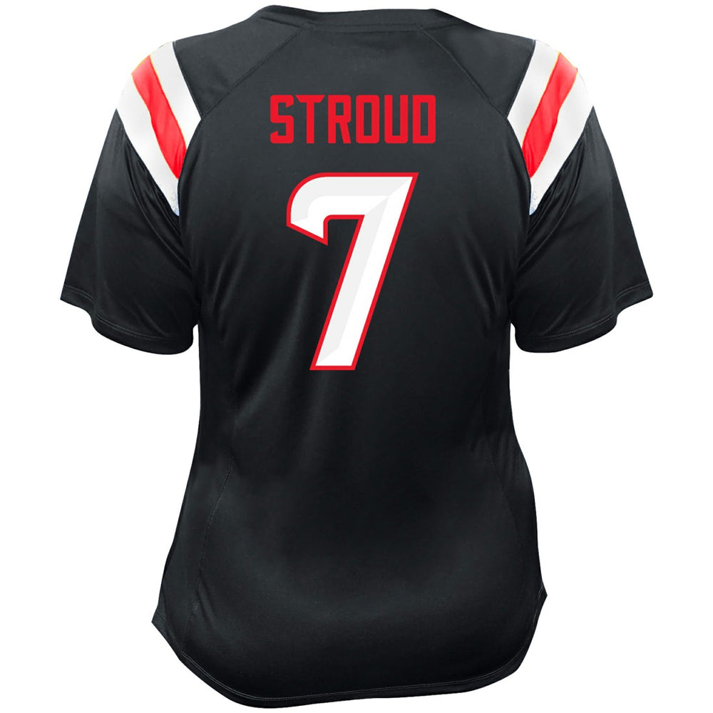 C.J. Stroud Houston Texans Women's Plus Size Name & Number Raglan Lace V-Neck T-Shirt Navy | Fanatics