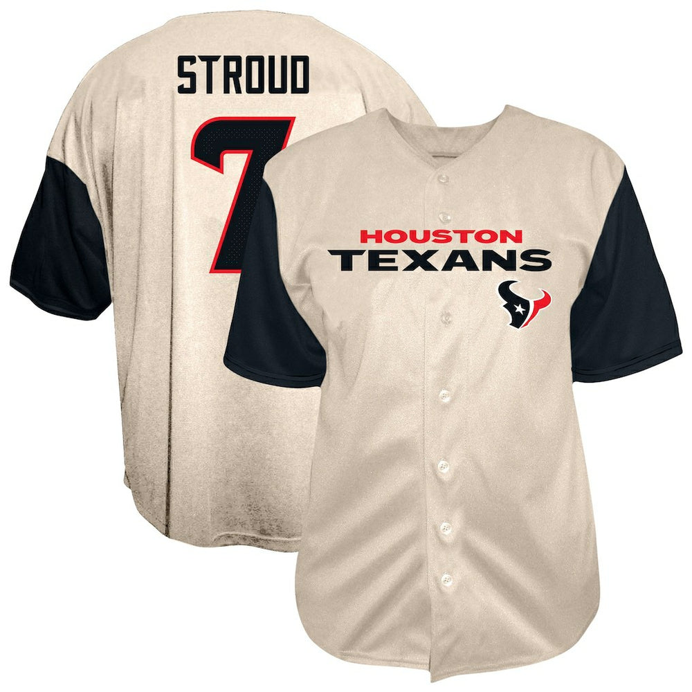 C.J. Stroud Houston Texans Big & Tall Baseball Button-Up Shirt Cream | Fanatics