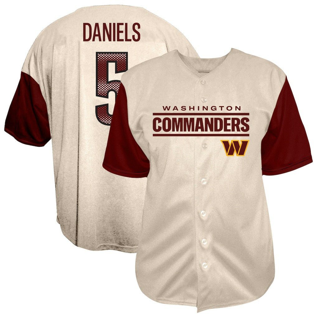 Jayden Daniels Washington Commanders Big & Tall Baseball Button-Up Shirt Cream | Fanatics