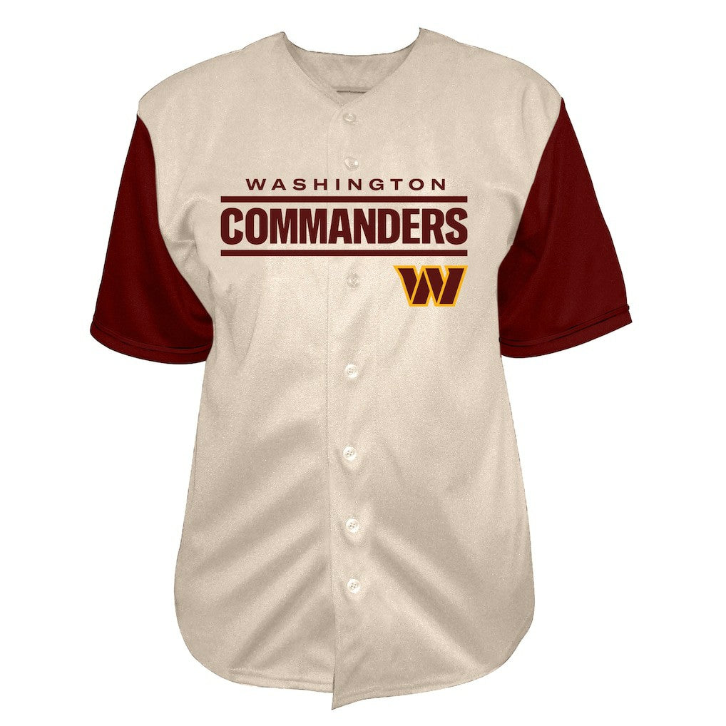Jayden Daniels Washington Commanders Big & Tall Baseball Button-Up Shirt Cream | Fanatics