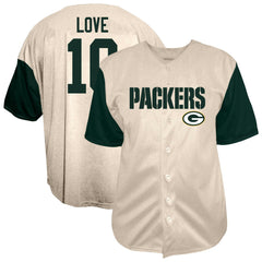 Jordan Love Green Bay Packers Big & Tall Baseball Button-Up Shirt Cream | Fanatics