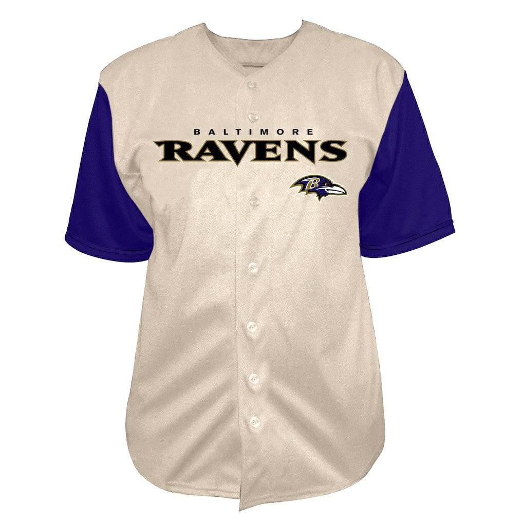 Lamar Jackson Baltimore Ravens Big & Tall Baseball Button-Up Shirt Cream | Fanatics