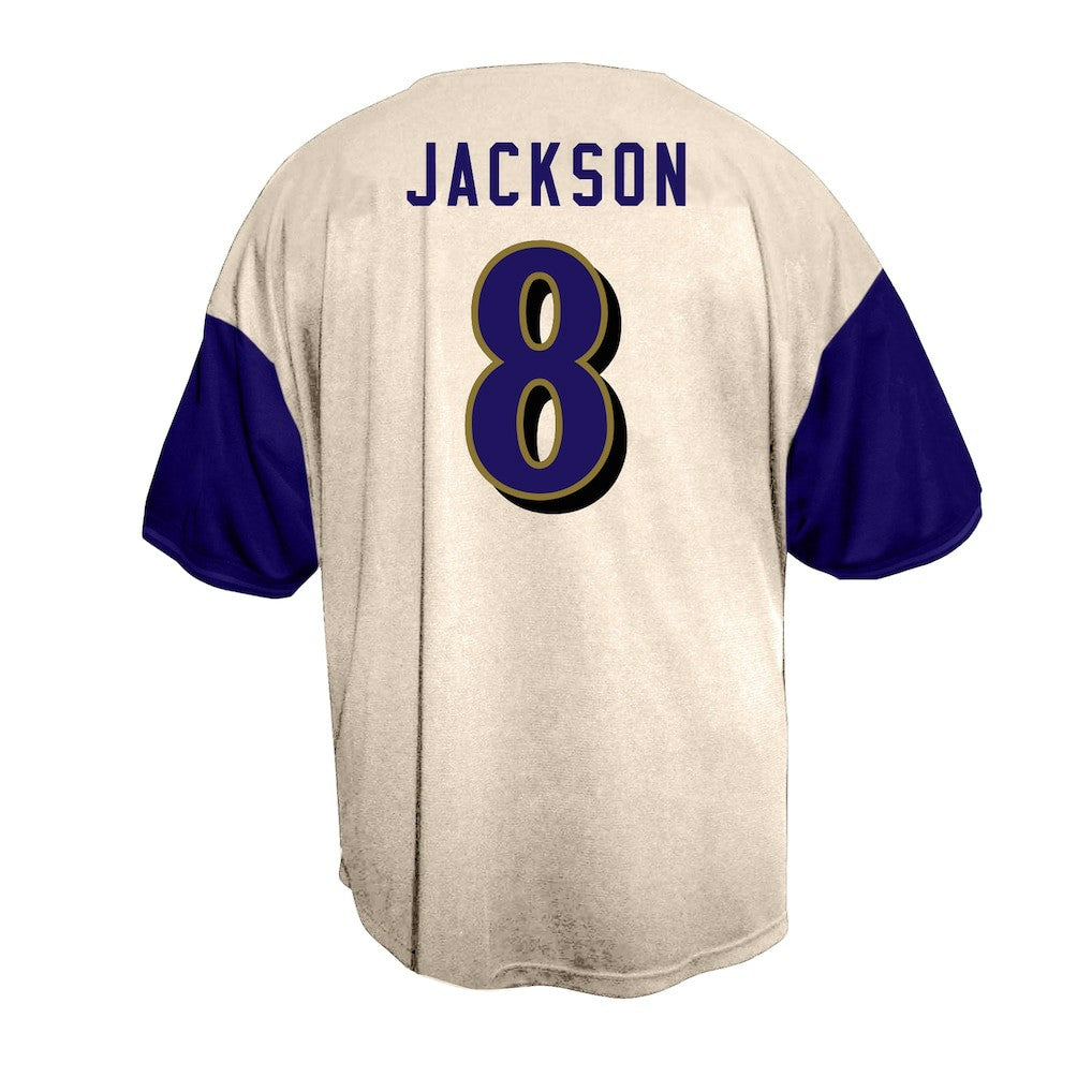 Lamar Jackson Baltimore Ravens Big & Tall Baseball Button-Up Shirt Cream | Fanatics