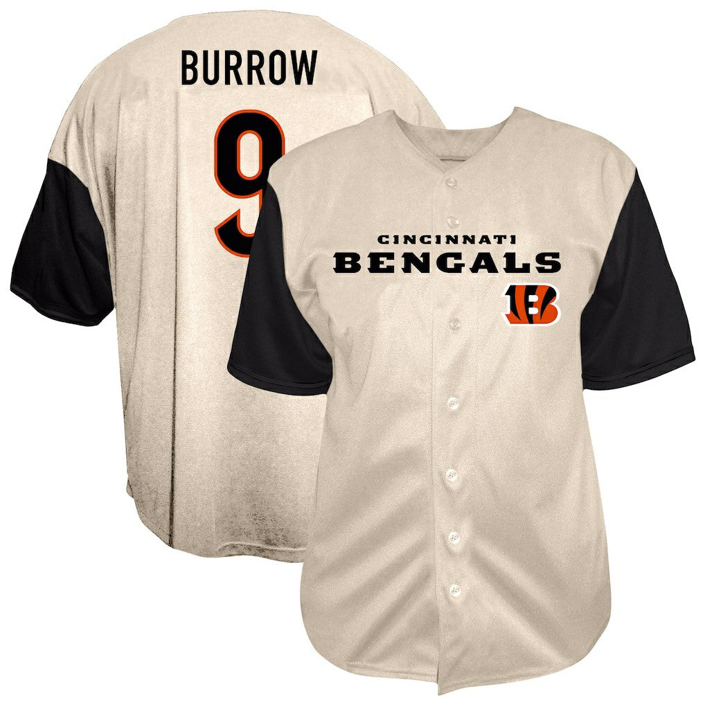 Joe Burrow Cincinnati Bengals Big & Tall Baseball Button-Up Shirt Cream | Fanatics