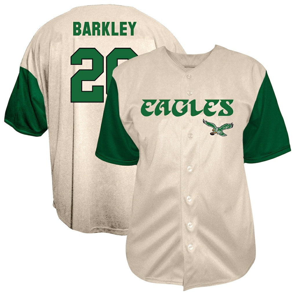 Saquon Barkley Philadelphia Eagles Big & Tall Baseball Button-Up Shirt Cream | Fanatics