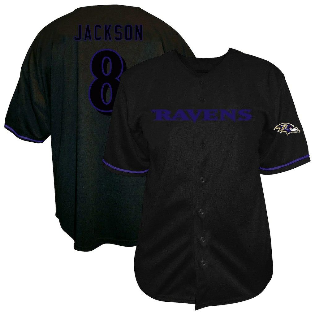 Lamar Jackson Baltimore Ravens Big & Tall Baseball Button-Up Shirt Black | Fanatics