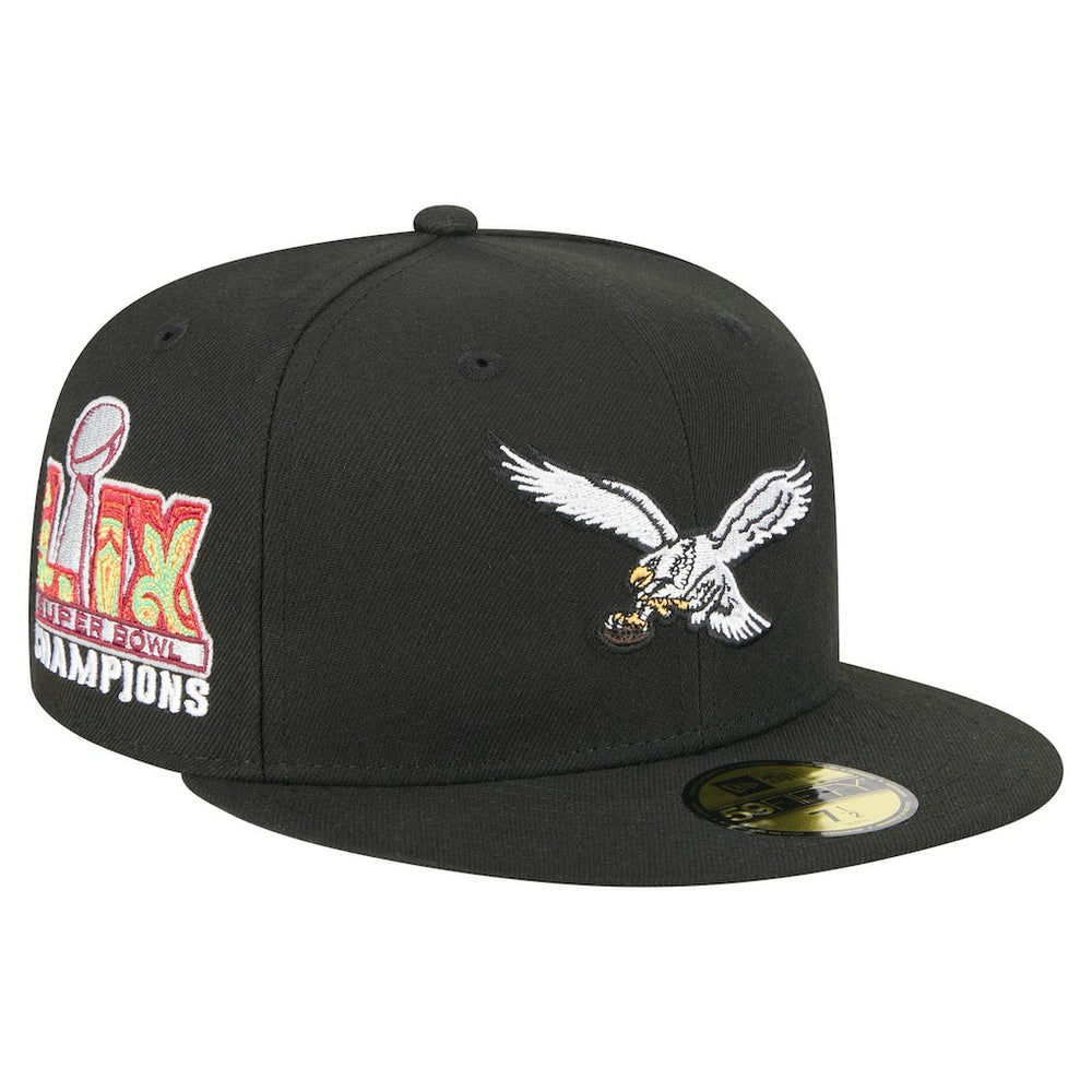 Philadelphia Eagles New Era Super Bowl LIX Champions Historic Side Patch 59FIFTY Fitted Hat Black | NFL