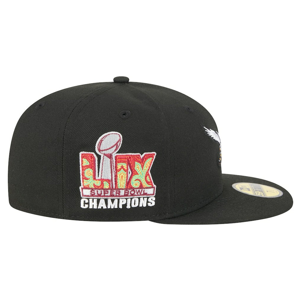 Philadelphia Eagles New Era Super Bowl LIX Champions Historic Side Patch 59FIFTY Fitted Hat Black | NFL