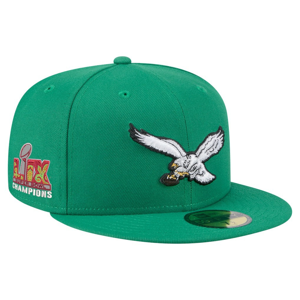 Philadelphia Eagles New Era Super Bowl LIX Champions Historic Side Patch 59FIFTY Fitted Hat Kelly Green | NFL