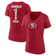 San Francisco 49ers Women's Number 1 Mom Floral V-Neck T-Shirt Scarlet | NFL