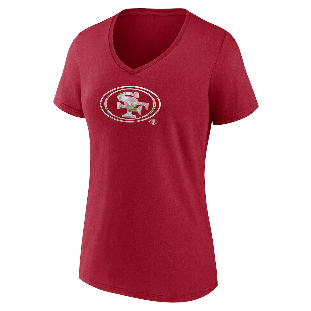 San Francisco 49ers Women's Number 1 Mom Floral V-Neck T-Shirt Scarlet | NFL