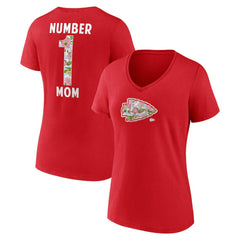 Kansas City Chiefs Women's Number 1 Mom Floral V-Neck T-Shirt Red | NFL