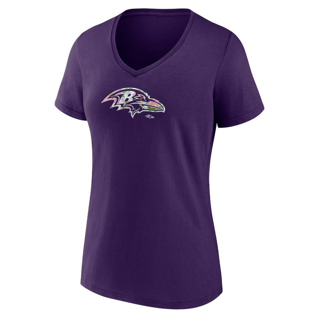 Baltimore Ravens Women's Number 1 Mom Floral V-Neck T-Shirt Purple | NFL