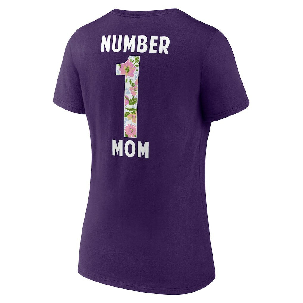 Baltimore Ravens Women's Number 1 Mom Floral V-Neck T-Shirt Purple | NFL