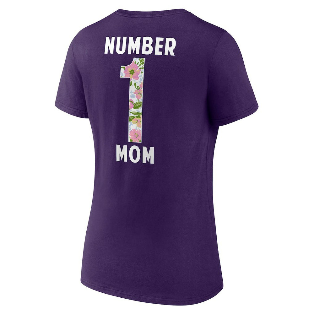 Baltimore Ravens Women's Number 1 Mom Floral V-Neck T-Shirt Purple | NFL