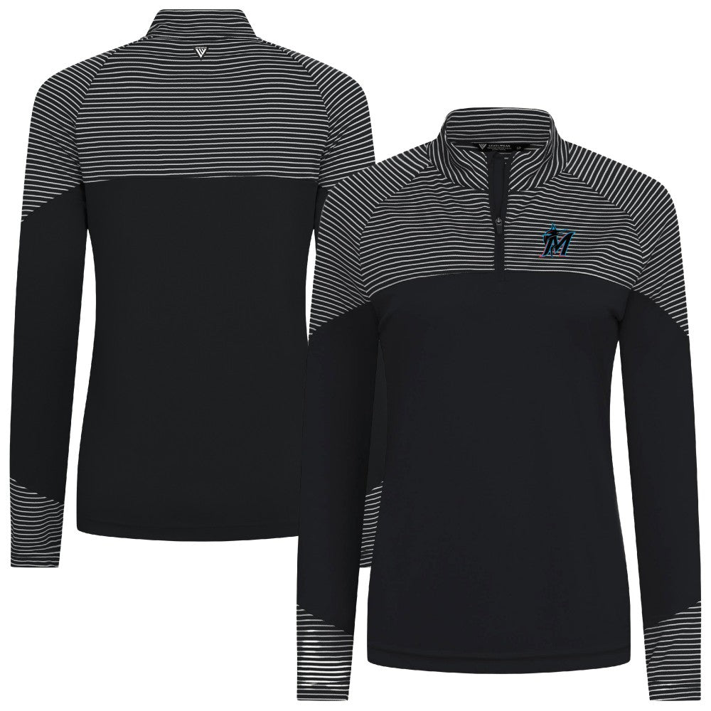 Miami Marlins Levelwear Women's Classic Stripes Insignia 2.0 Raglan Quarter-Zip Top - MLB