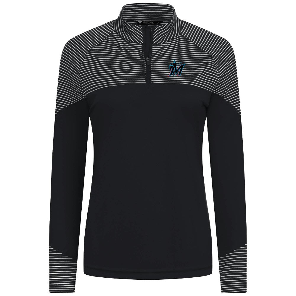 Miami Marlins Levelwear Women's Classic Stripes Insignia 2.0 Raglan Quarter-Zip Top - MLB