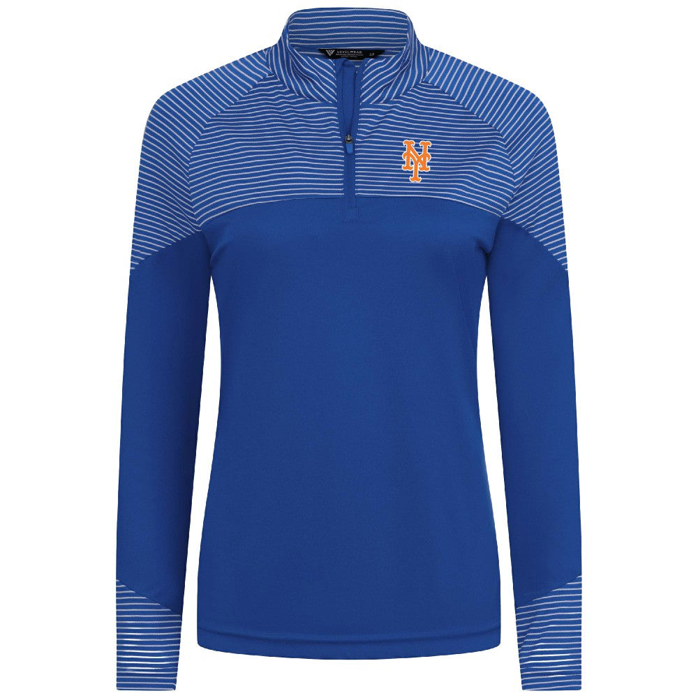 New York Mets Levelwear Women's Classic Stripes Insignia 2.0 Raglan Quarter-Zip Top - MLB