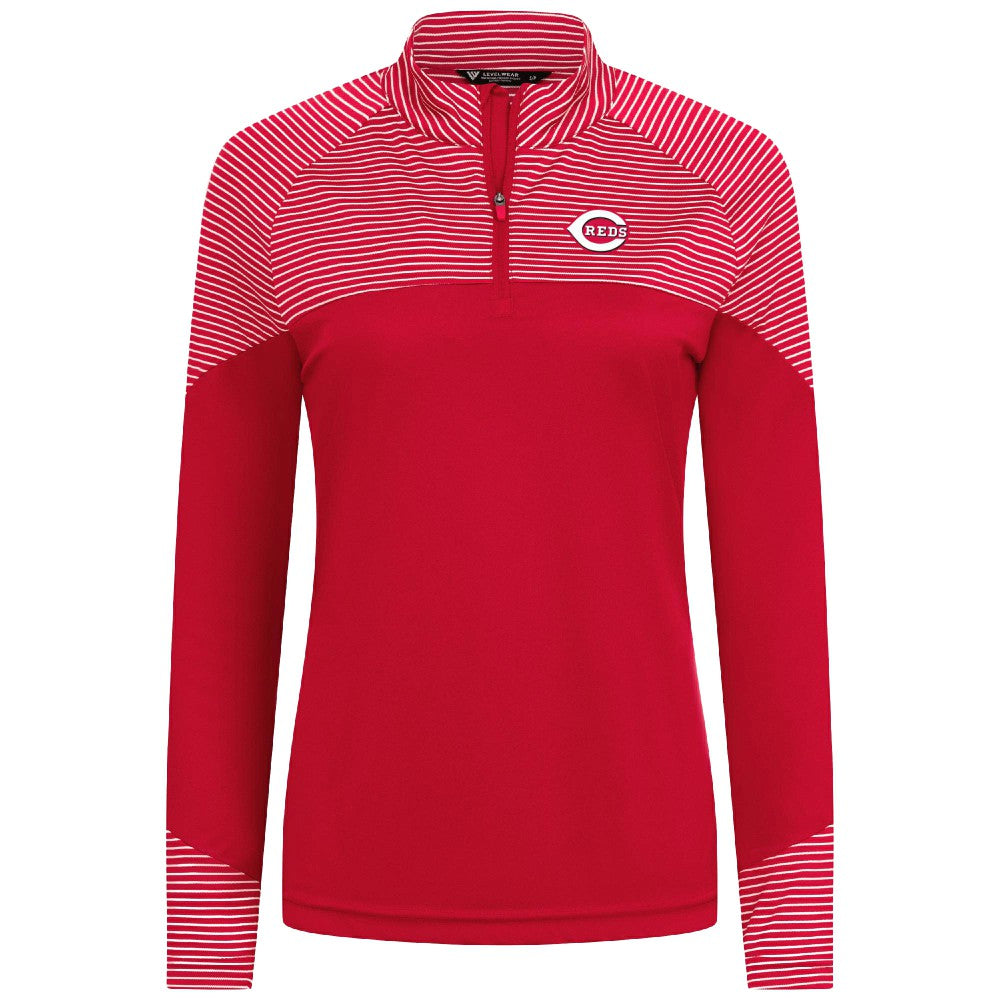 Cincinnati Reds Levelwear Women's Classic Stripes Insignia 2.0 Raglan Quarter-Zip Top - MLB
