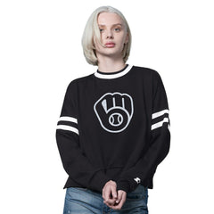 Milwaukee Brewers Starter Women's Rally Cropped Drop Shoulder Crewneck Sweatshirt - MLB