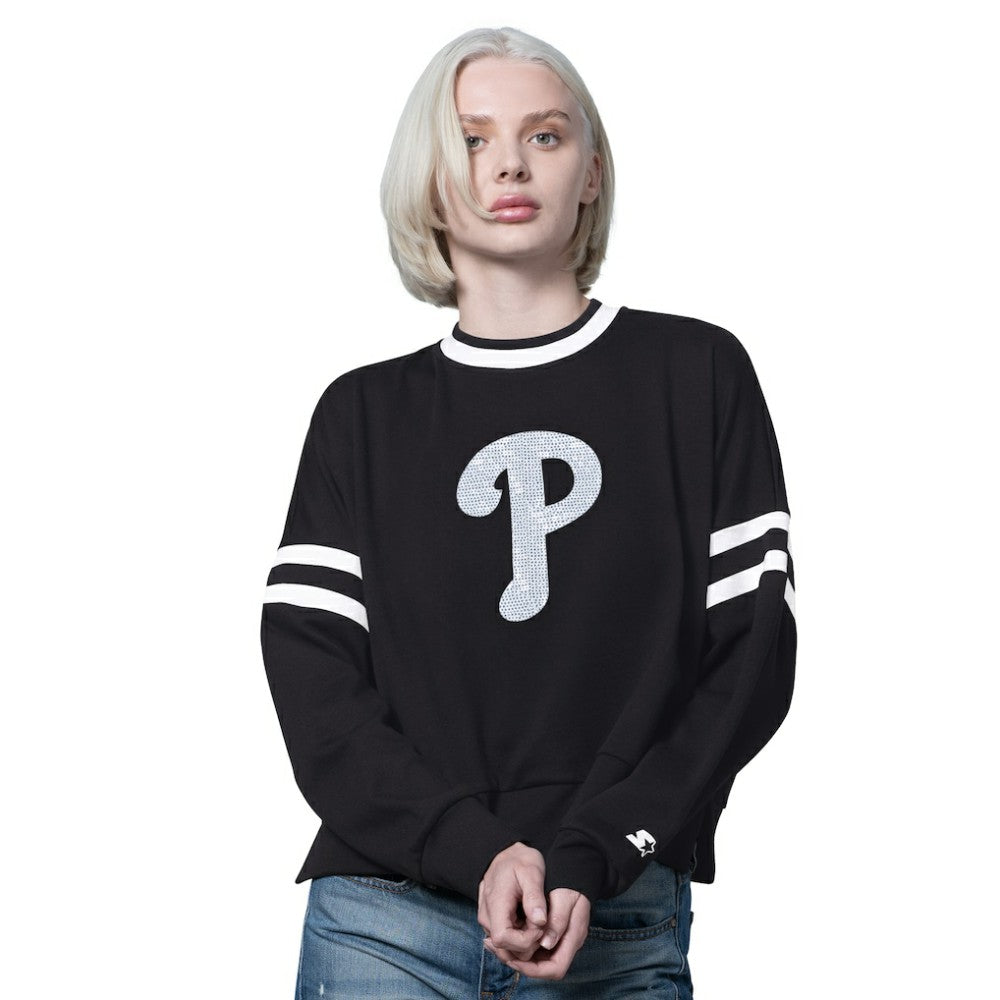 Philadelphia Phillies Starter Women's Rally Cropped Drop Shoulder Crewneck Sweatshirt - MLB