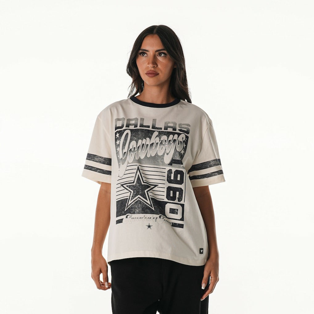 Dallas Cowboys The Wild Collective Women's Vintage Drop Shoulder Oversized Boyfriend T-Shirt Cream | NFL