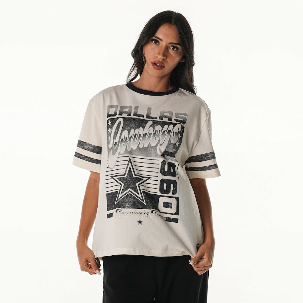 Dallas Cowboys The Wild Collective Women's Vintage Drop Shoulder Oversized Boyfriend T-Shirt Cream | NFL