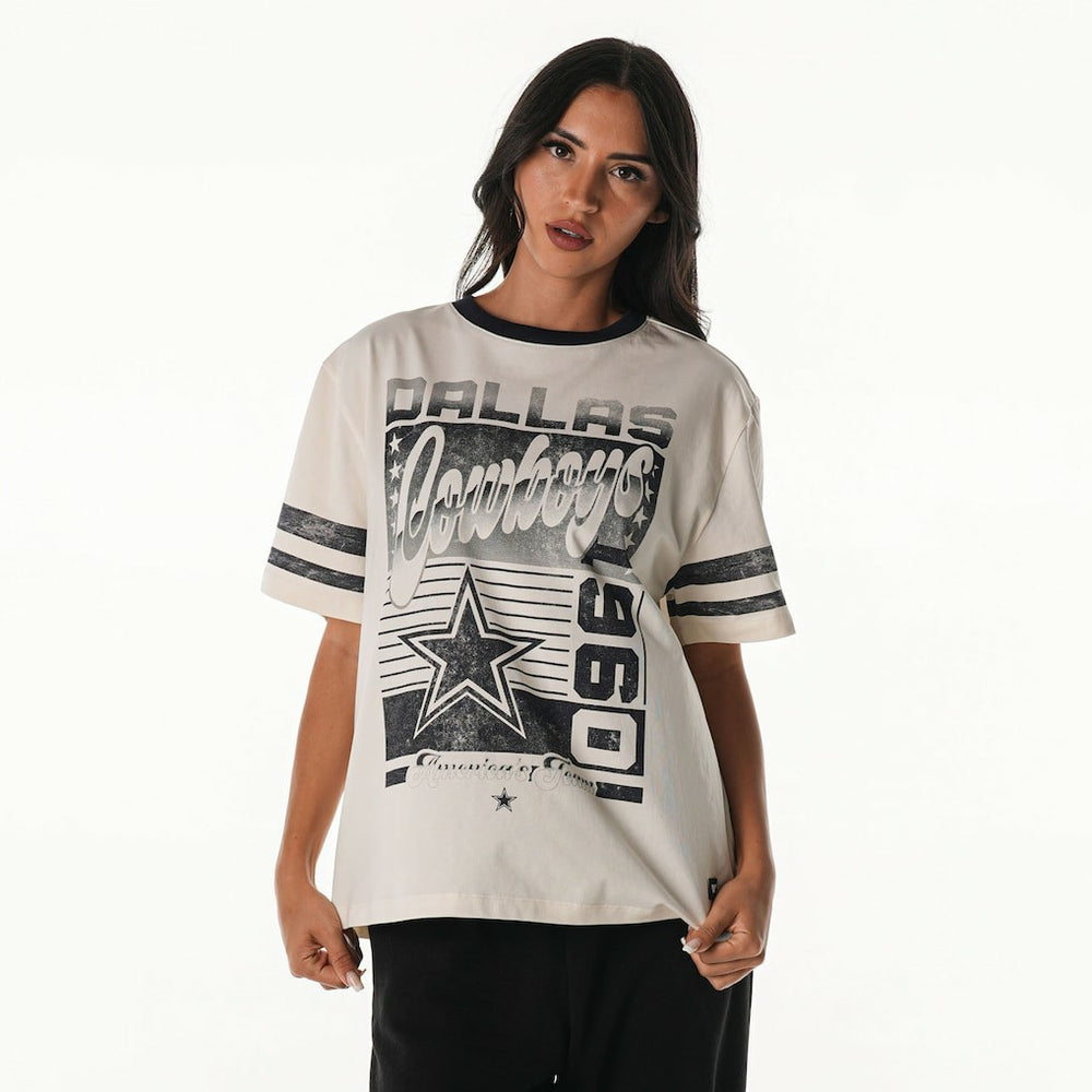 Dallas Cowboys The Wild Collective Women's Vintage Drop Shoulder Oversized Boyfriend T-Shirt Cream | NFL