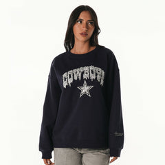Dallas Cowboys The Wild Collective Women's Rock Crystal Oversized Crewneck Sweatshirt Navy | NFL