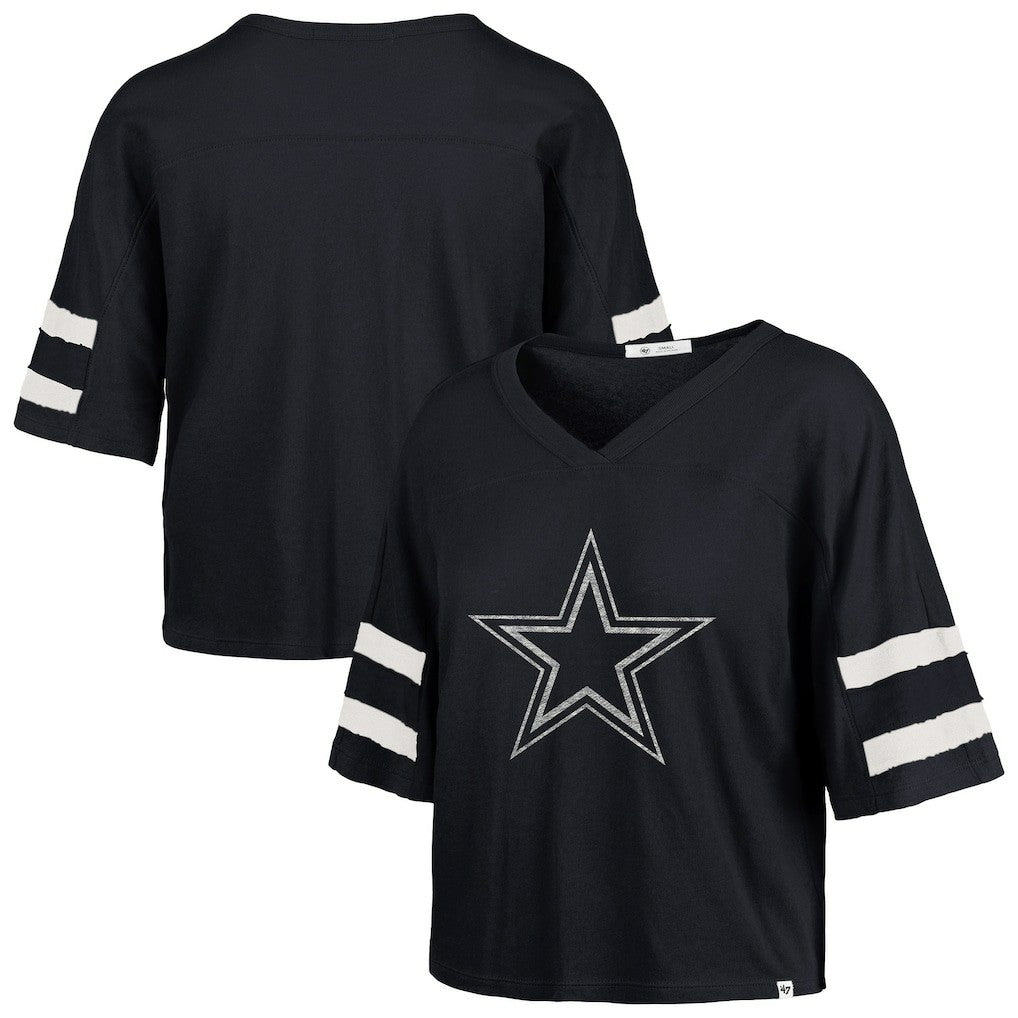 Dallas Cowboys '47 Women's Premier Scout Cropped V-Neck T-Shirt Navy | 47 brand
