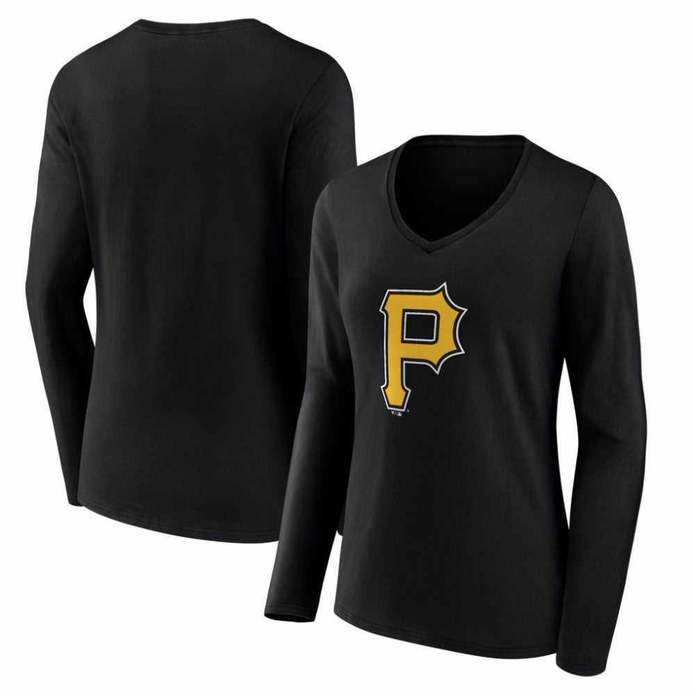 Pittsburgh Pirates Women's Logo Long Sleeve V-Neck T-Shirt - MLB