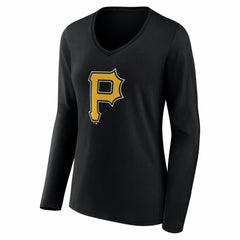 Pittsburgh Pirates Women's Logo Long Sleeve V-Neck T-Shirt - MLB