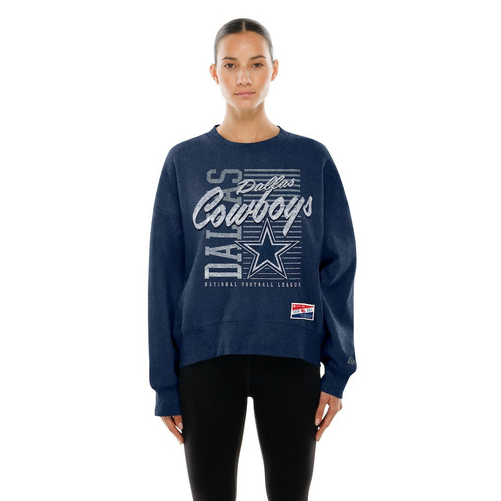 Dallas Cowboys New Era Women's Oversized Throwback Mineral Wash Crew Neck Sweatshirt Navy | NFL