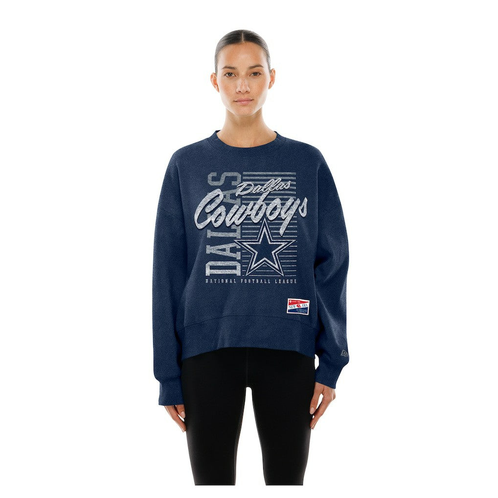 Dallas Cowboys New Era Women's Oversized Throwback Mineral Wash Crew Neck Sweatshirt Navy | NFL