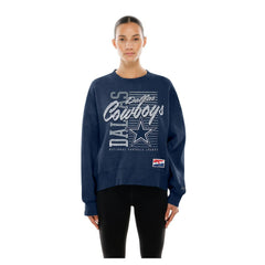 Dallas Cowboys New Era Women's Oversized Throwback Mineral Wash Crew Neck Sweatshirt Navy | NFL